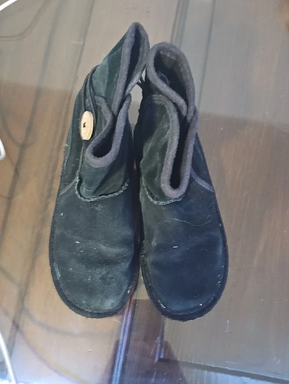 UGG Kids Black Suede Button Booties
